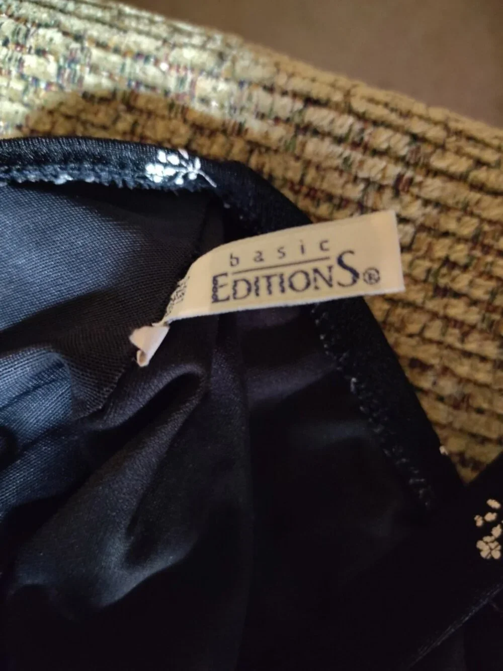 Vtg Basic Editions Swimdress Floral Black And White 11/12 L Built-In Bra Lined